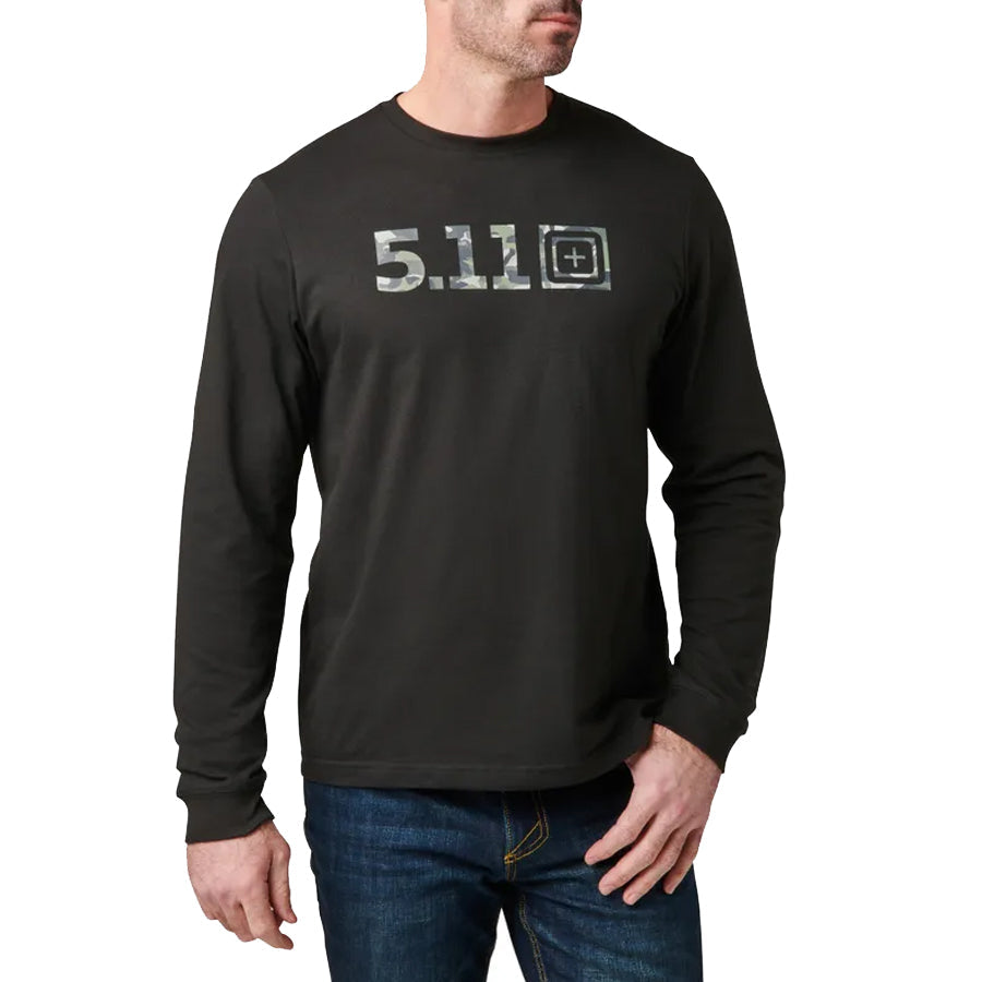 5.11 Tactical Camo Logo Fill Long Sleeve Tee-Long Sleeves-5.11 Tactical-Black-2X-Large-TacSource